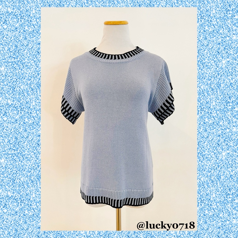 Saodimallsu EUC Ruffle Short Flutter Sleeve Knit Sweater Top in Blue Sz S - Picture 4 of 8